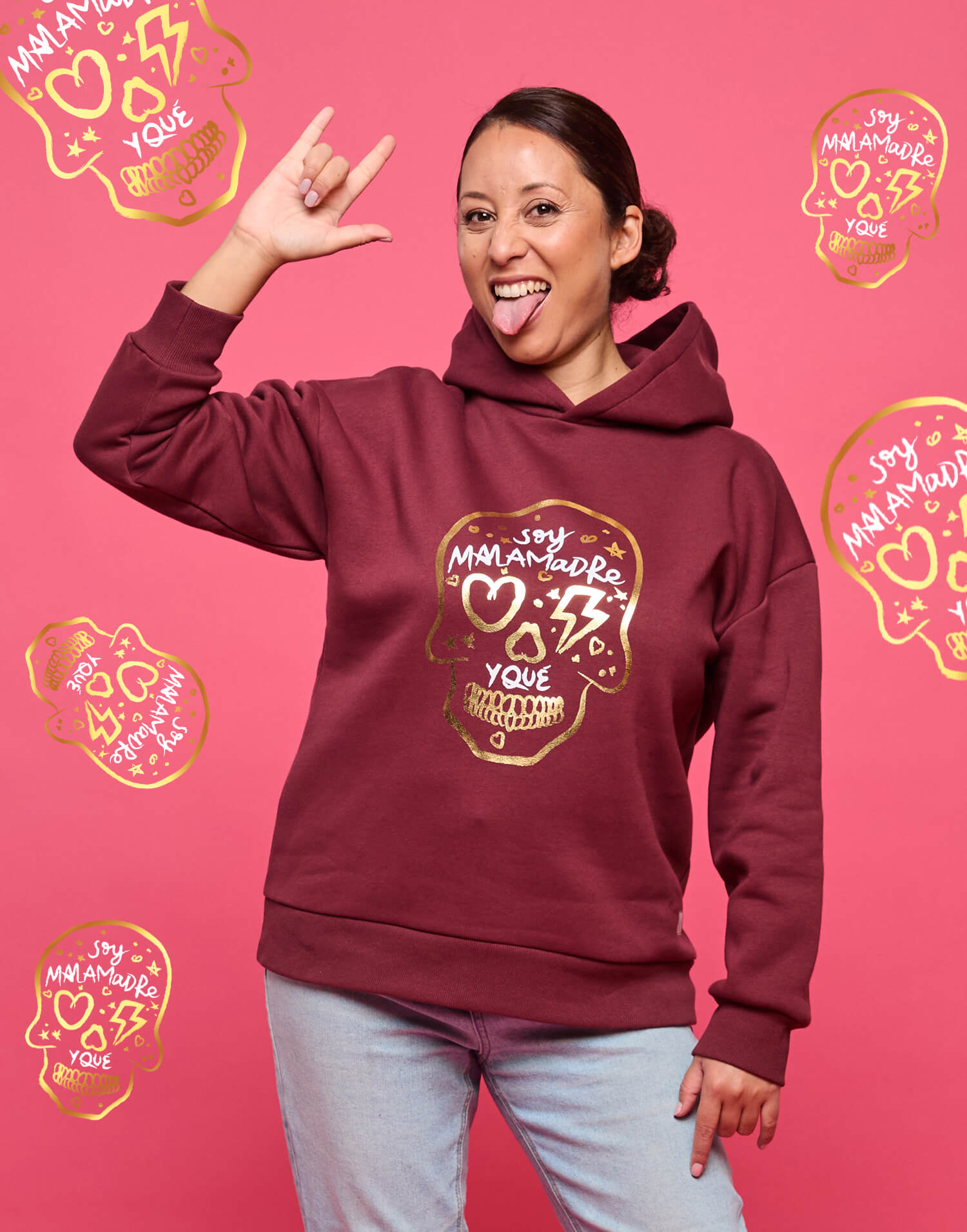 Sudadera capucha calavera dorada