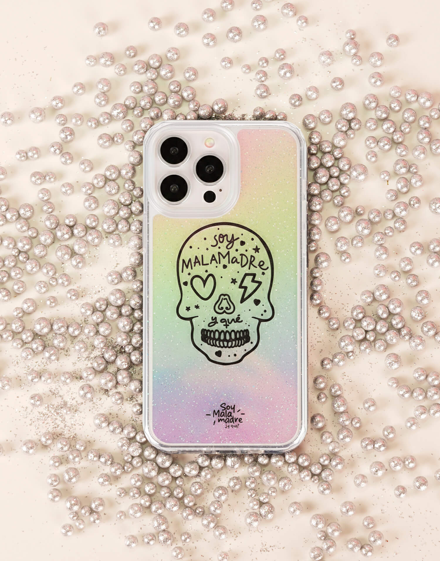 Carcasa transparente calavera negra