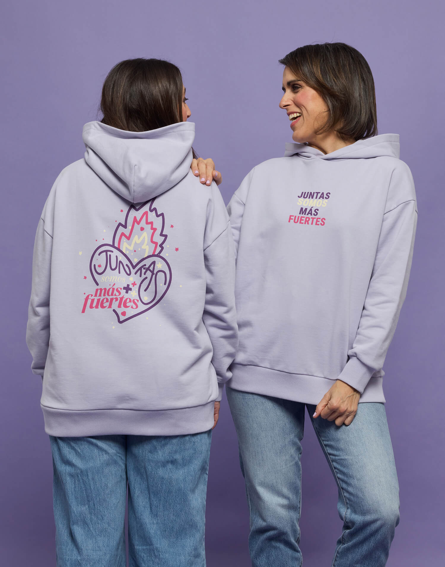 Sudadera lila capucha juntas somos más fuertes