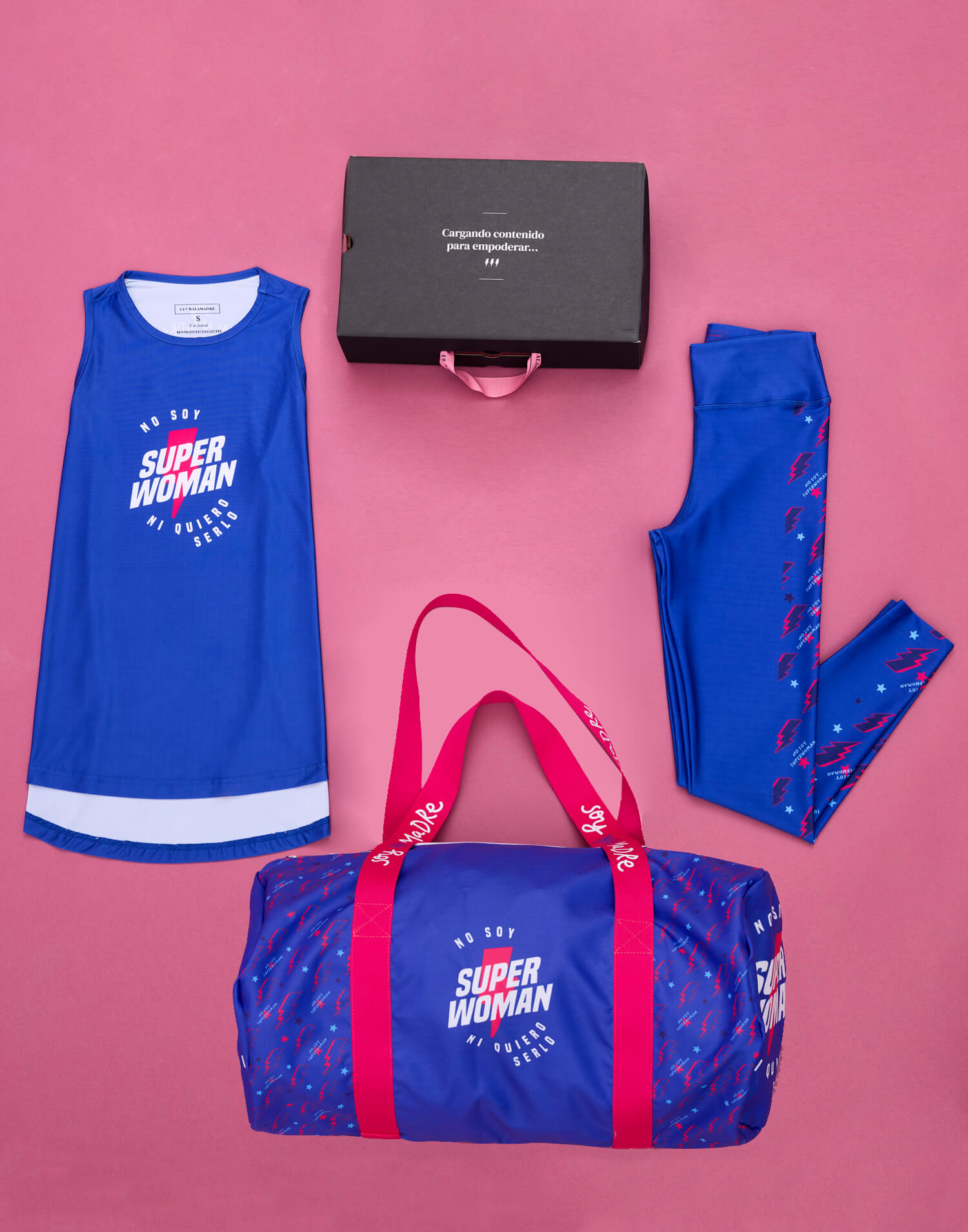Kit deportivo camiseta, mallas y bolsa no soy superwoman