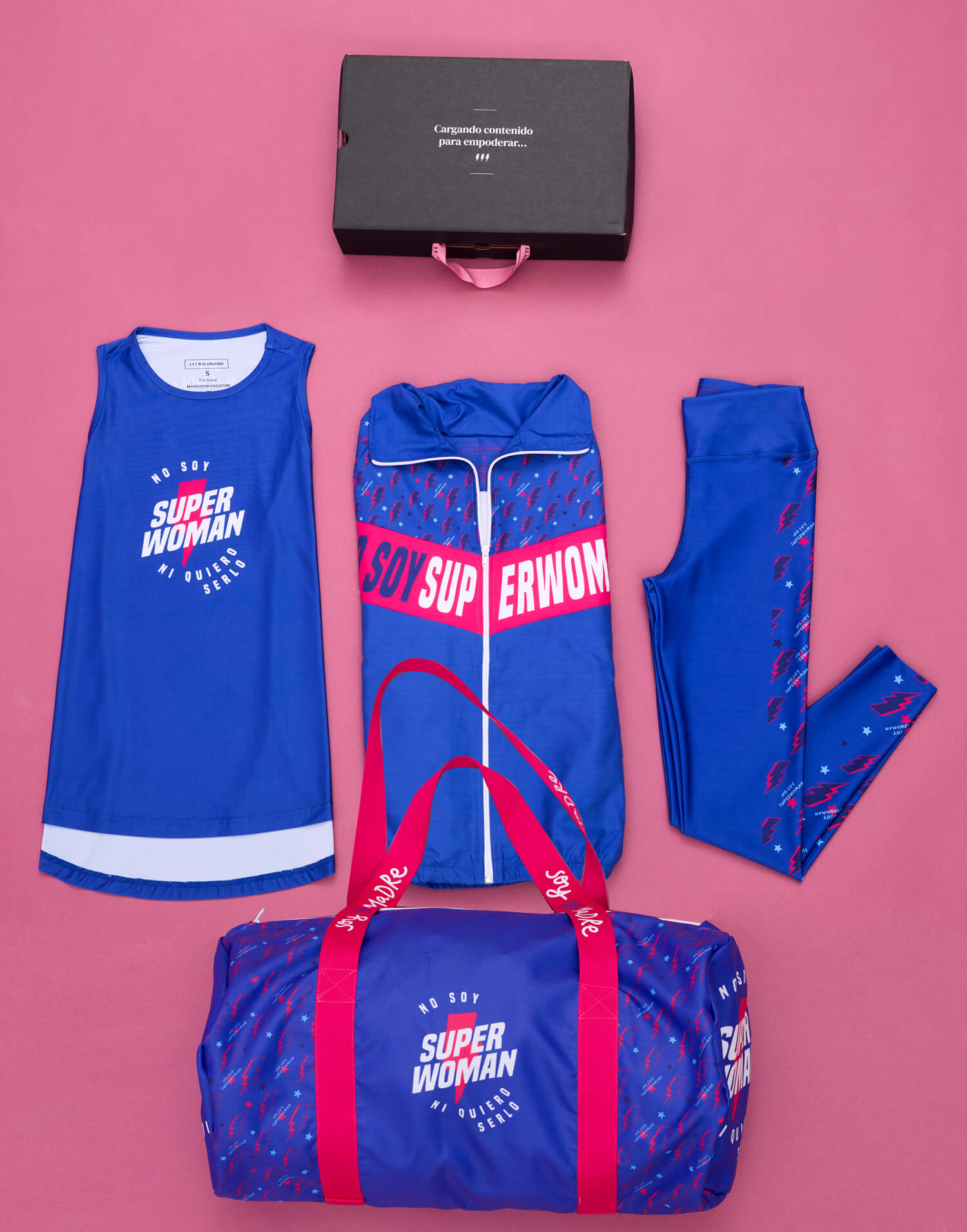 Kit deportivo mallas, camiseta, chaqueta y bolsa no soy superwoman