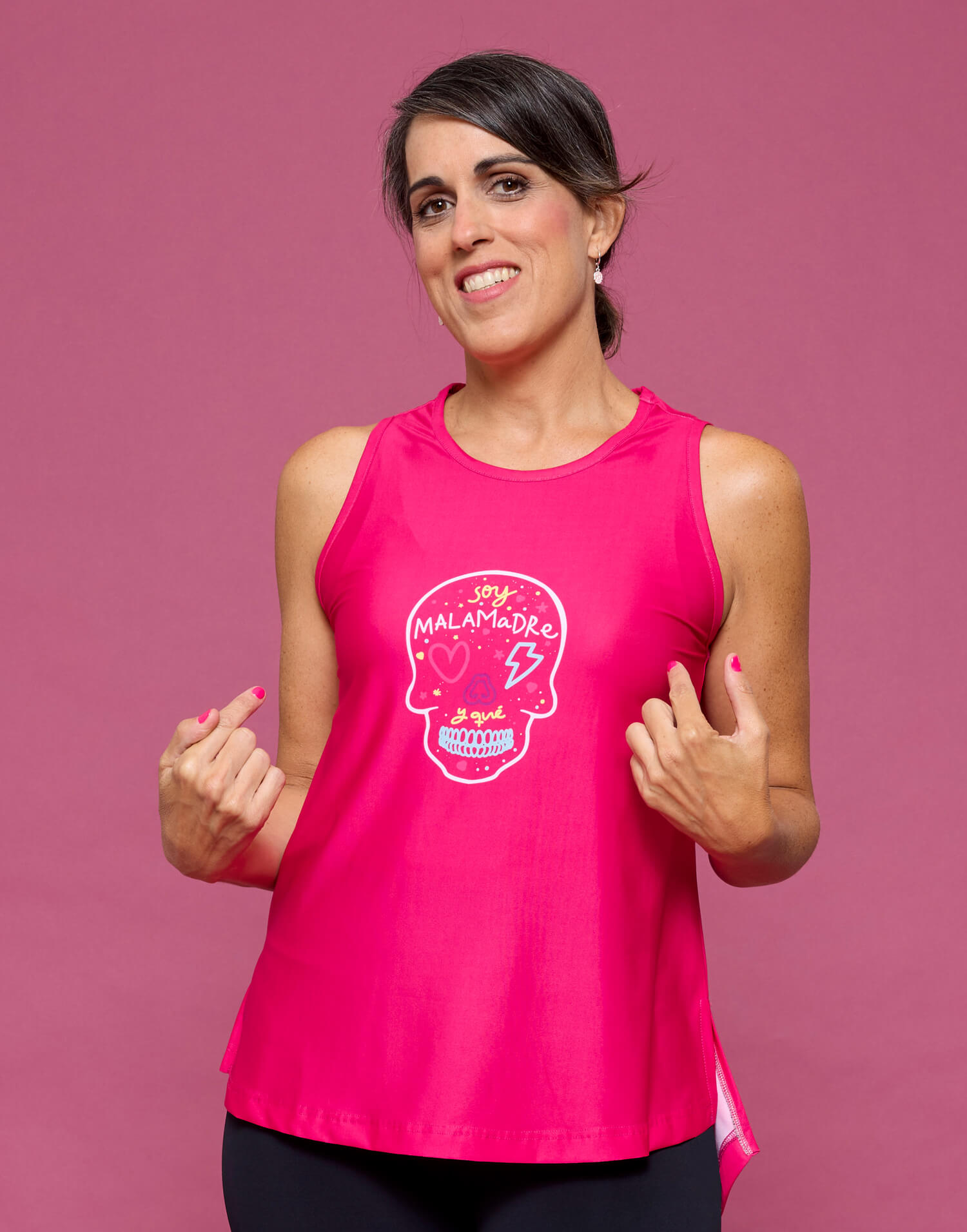 Camiseta técnica rosa calavera