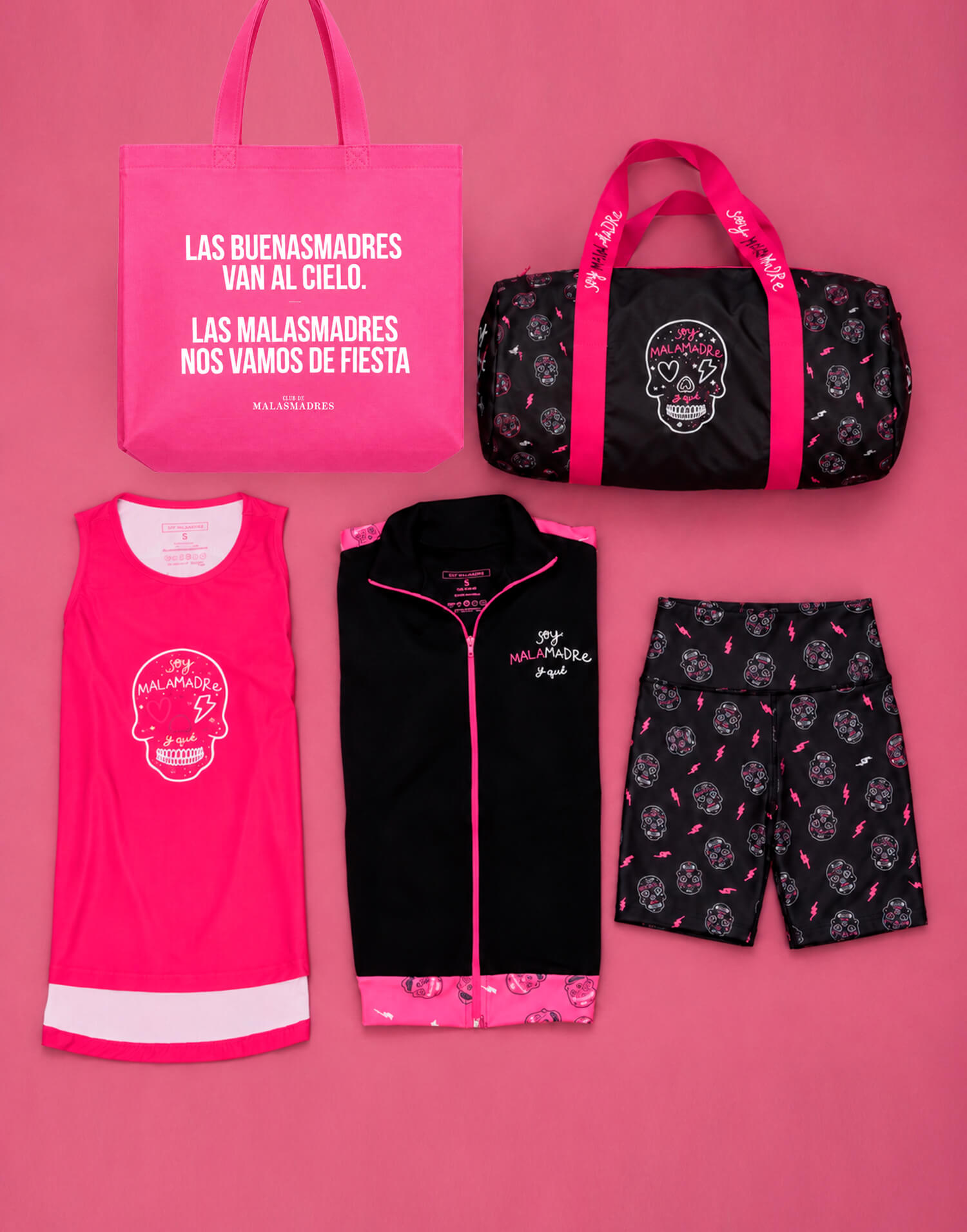 Kit deportivo camiseta, bolsa, chaqueta y malla corta calavera